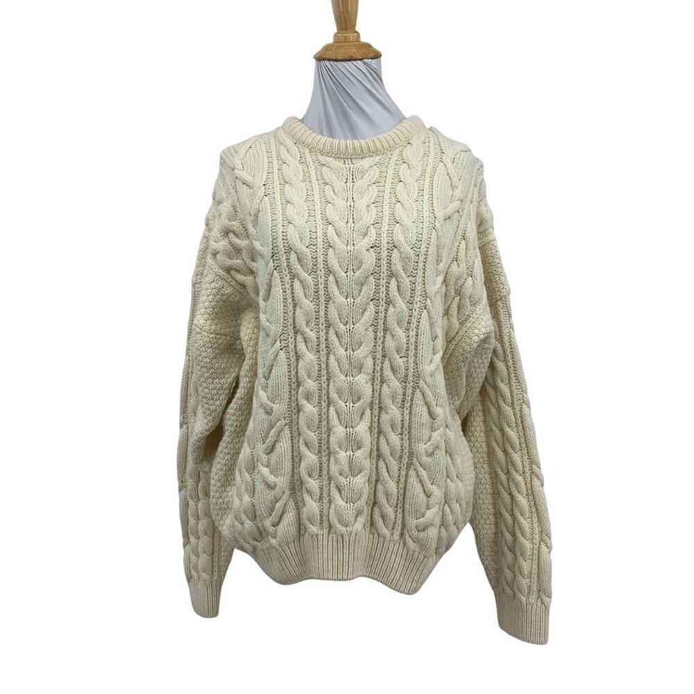 Vintage Peregrine Sweater Mens XL Cream Wool Heavy Chunky Cable Knit Pullover